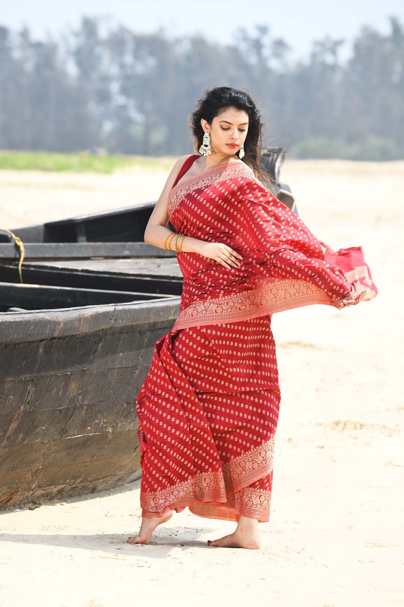 'Sitara' Garnet Red  Pure Resham Cotton Banarasi Handloom Saree 'Sitara' Garnet Red  Pure Resham Cotton Banarasi Handloom Saree