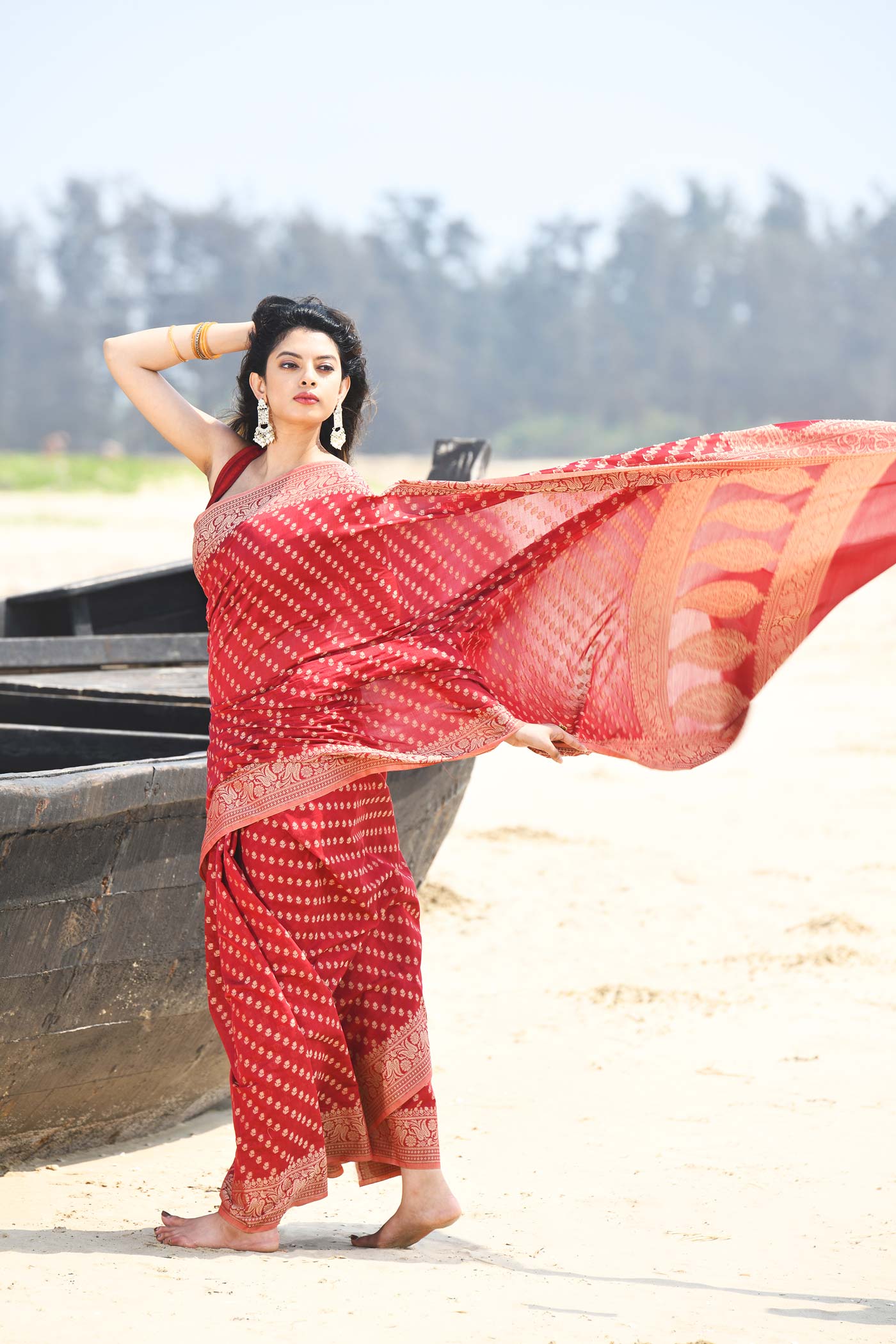 'Sitara' Garnet Red  Pure Resham Cotton Banarasi Handloom Saree 'Sitara' Garnet Red  Pure Resham Cotton Banarasi Handloom Saree