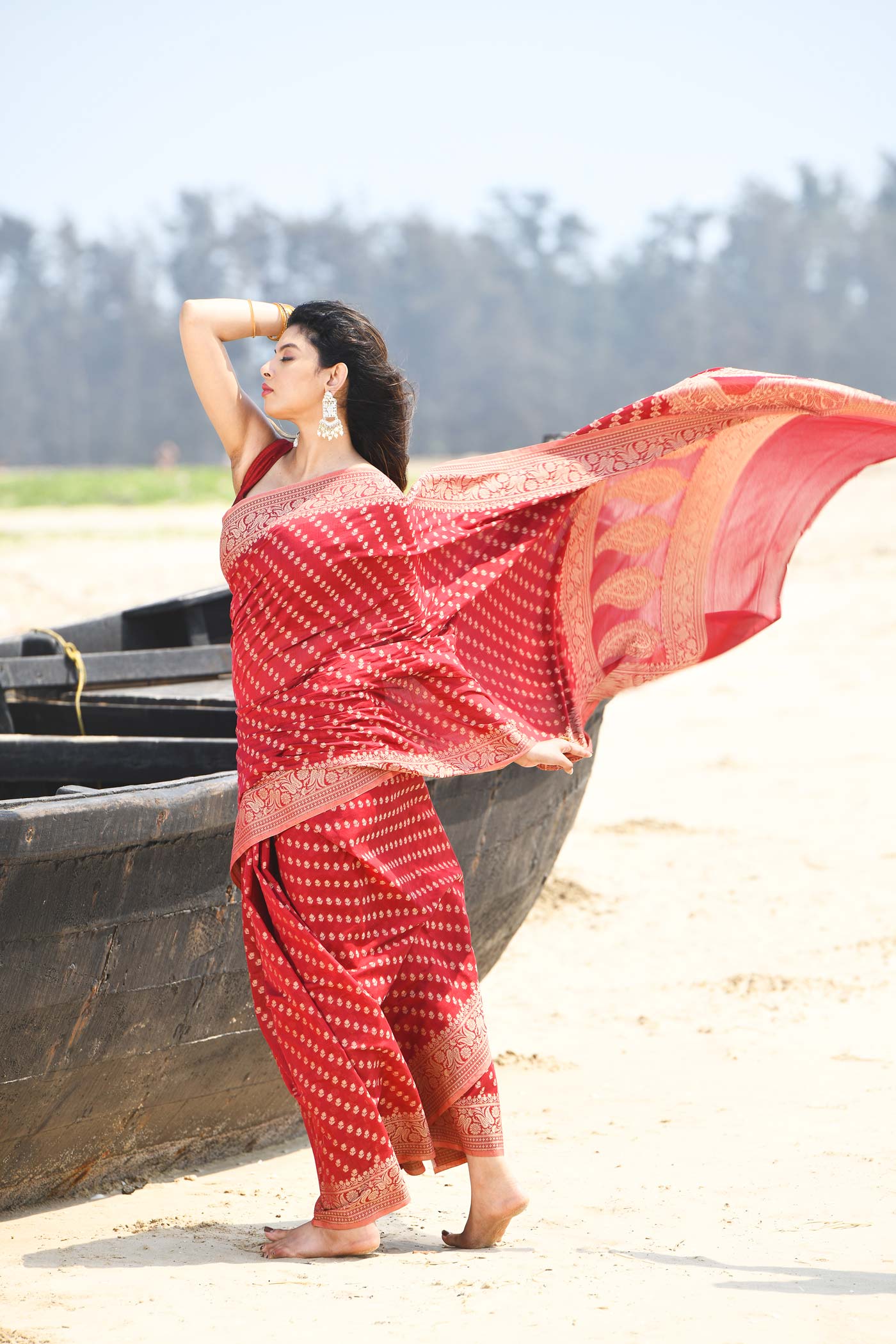 'Sitara' Garnet Red  Pure Resham Cotton Banarasi Handloom Saree 'Sitara' Garnet Red  Pure Resham Cotton Banarasi Handloom Saree