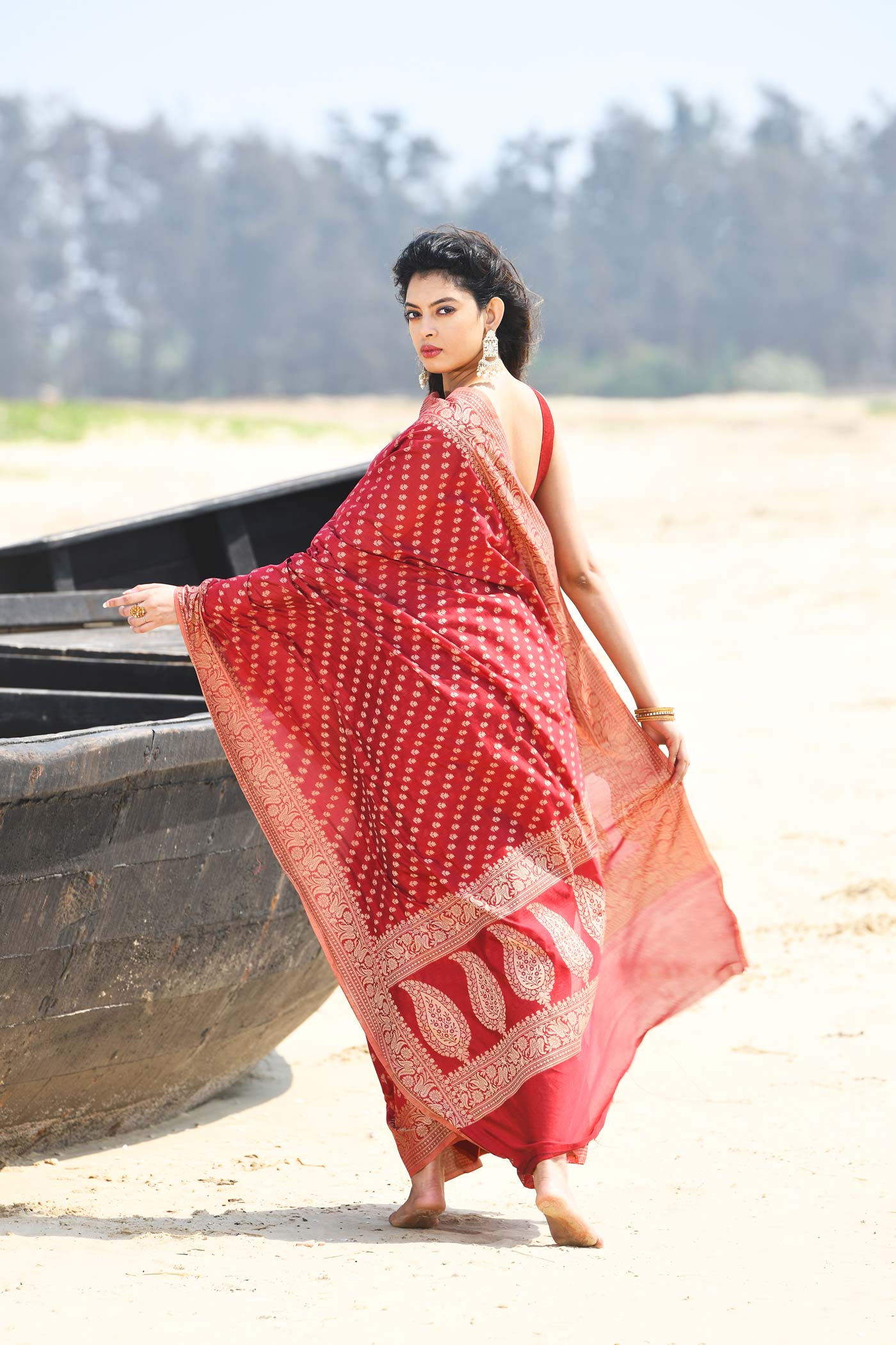 'Sitara' Garnet Red  Pure Resham Cotton Banarasi Handloom Saree 'Sitara' Garnet Red  Pure Resham Cotton Banarasi Handloom Saree