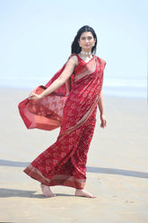 'Afreen' Garnet Red Pure Resham Cotton Alfi Booti Tilfi Border Banarasi Handloom Saree
