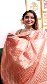 Coral Peach Banarasi Tissue Handloom Saree (Aarti)