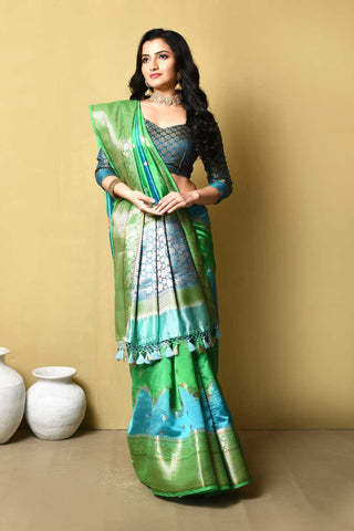 Rangkat Pure Katan Dupion Banarasi Handloom Silk Saree With Meena