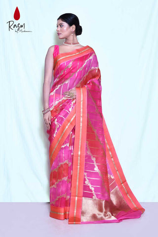 Pink Pure Kora Organza Banarasi Handloom Saree