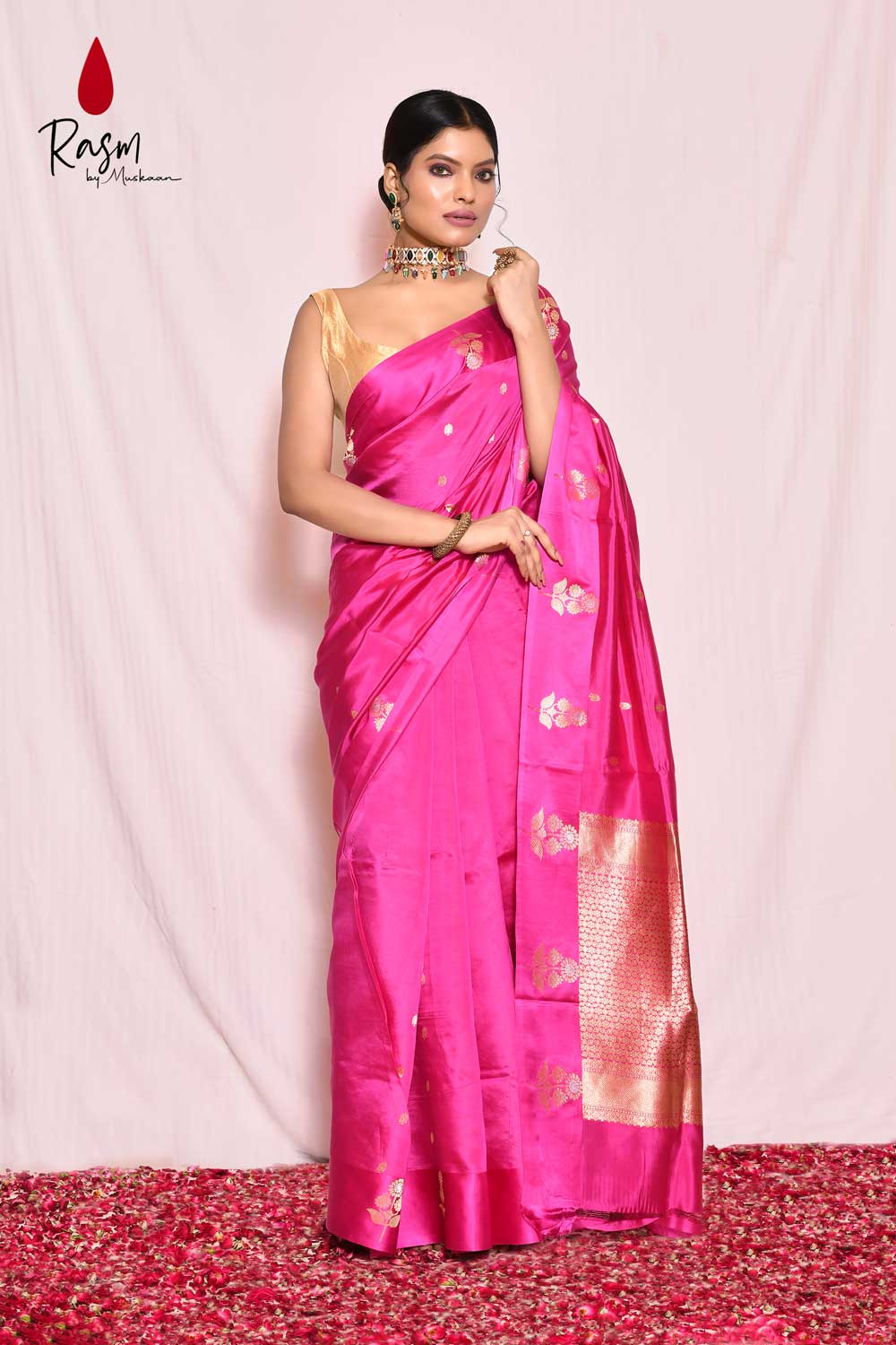 Rani Pink Pure Katan Silk Silk Banarasi Handloom Saree