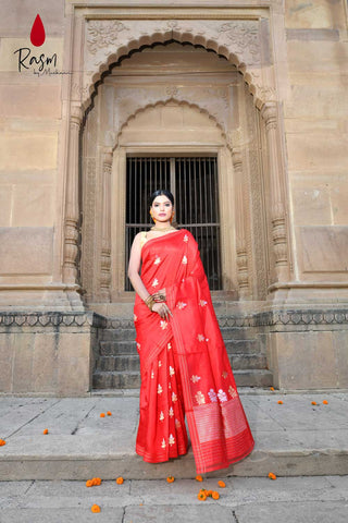 Red Pure Katan Silk Silk Banarasi Handloom Saree