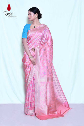 Baby Pink Pure Katan Silk Banarasi Handloom Saree