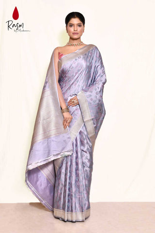 Grey Pure Katan Silk  Kadhua Banarasi Handloom Saree