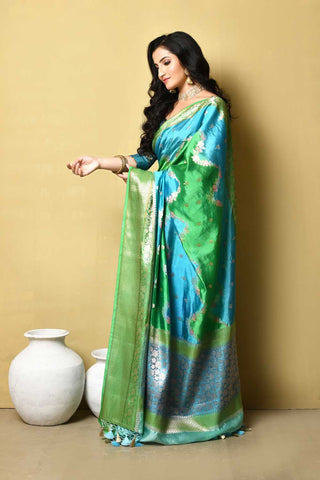 Rangkat Pure Katan Dupion Banarasi Handloom Silk Saree With Meena