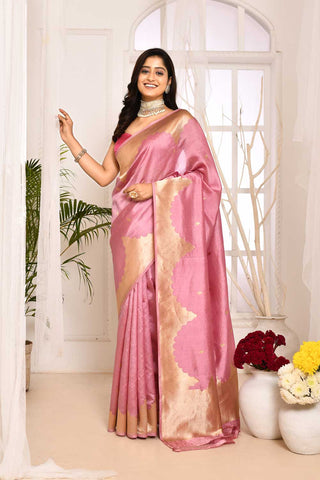 Pink Pure Katan Silk Banarasi Handloom Saree With Beautiful Border