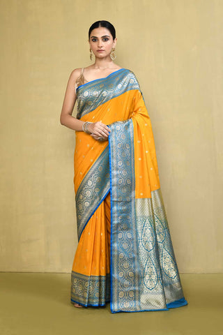 Yellow - Blue Banarasi Handloom Saree