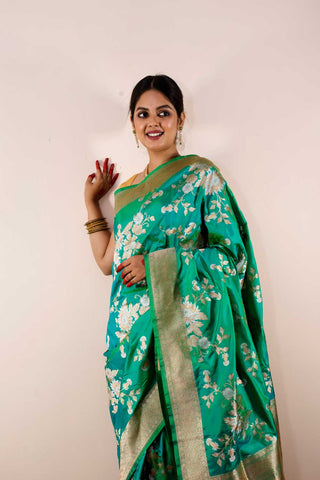 Florecent Green Pure Katan Silk Banarasi Handloom Saree