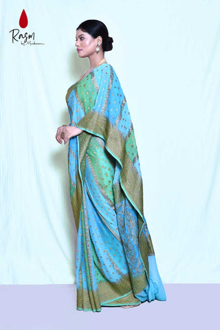 Rangkat Saree With multi Striped Pattern Body