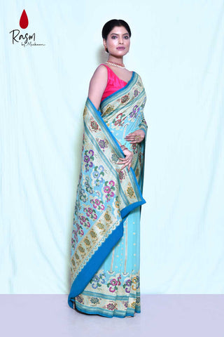 Blue Pure Khaddi Georgette Silk Saree With Blouse