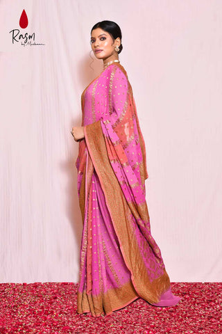 Rangkat Pure Khaddi Georgette Banarasi Saree With Striped Pattern Body