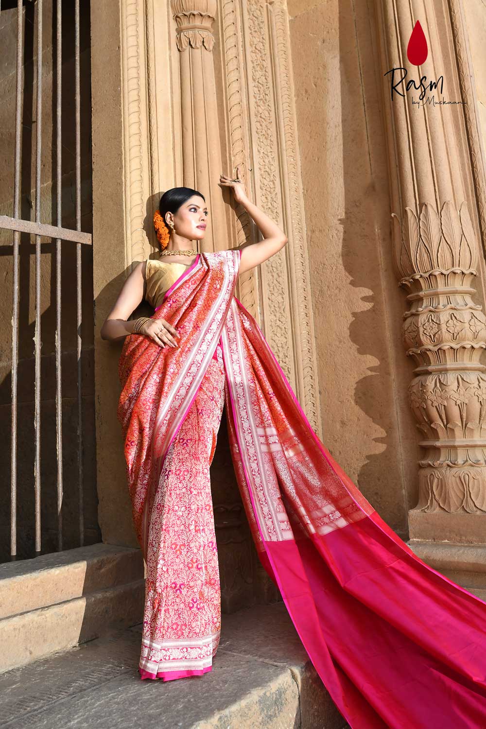 Hot Pink Pure Katan Silk Banarasi Handloom Saree