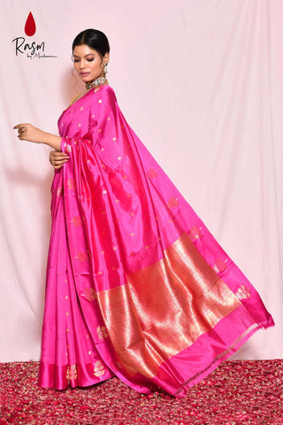 Rani Pink Pure Katan Silk Banarasi Saree