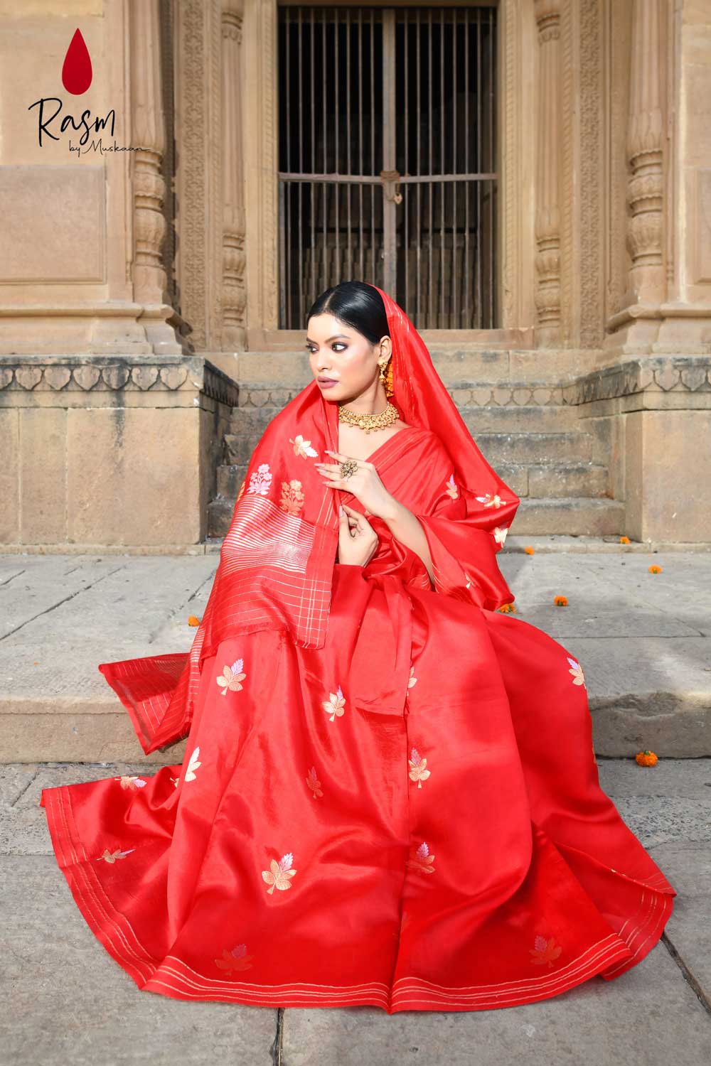 Red Pure Katan Silk Silk Banarasi Handloom Saree