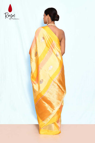Yellow Pure Katan Silk Silk Banarasi Handloom Saree