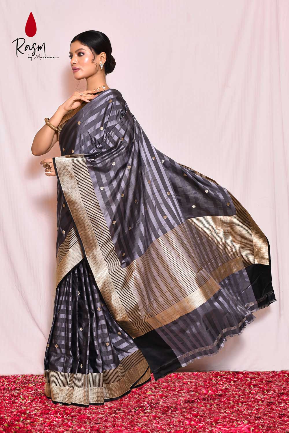 Black Pure Katan Silk Handloom Saree