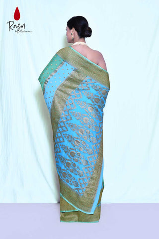 Rangkat Pure Khaddi Georgette Banarasi Saree with Striped Pattern Body