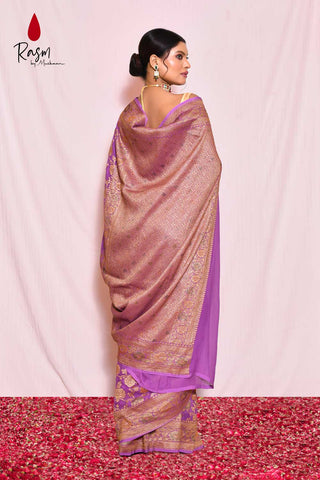 'Lavender' Pure Khaddi Georgette Silk Banarasi Handloom Saree With Meenakari Jaal
