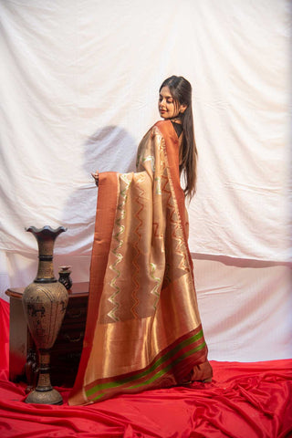 Brown Rangkat  Pure Kora Organza  Banarasi Handloom Silk With Modern Contemporary Body