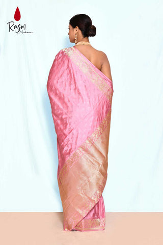 Pink Pure Katan Mushru Silk Banarasi Handloom Saree With Kadhua Border