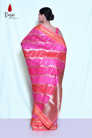 Pink Pure Kora Organza Banarasi Handloom Saree