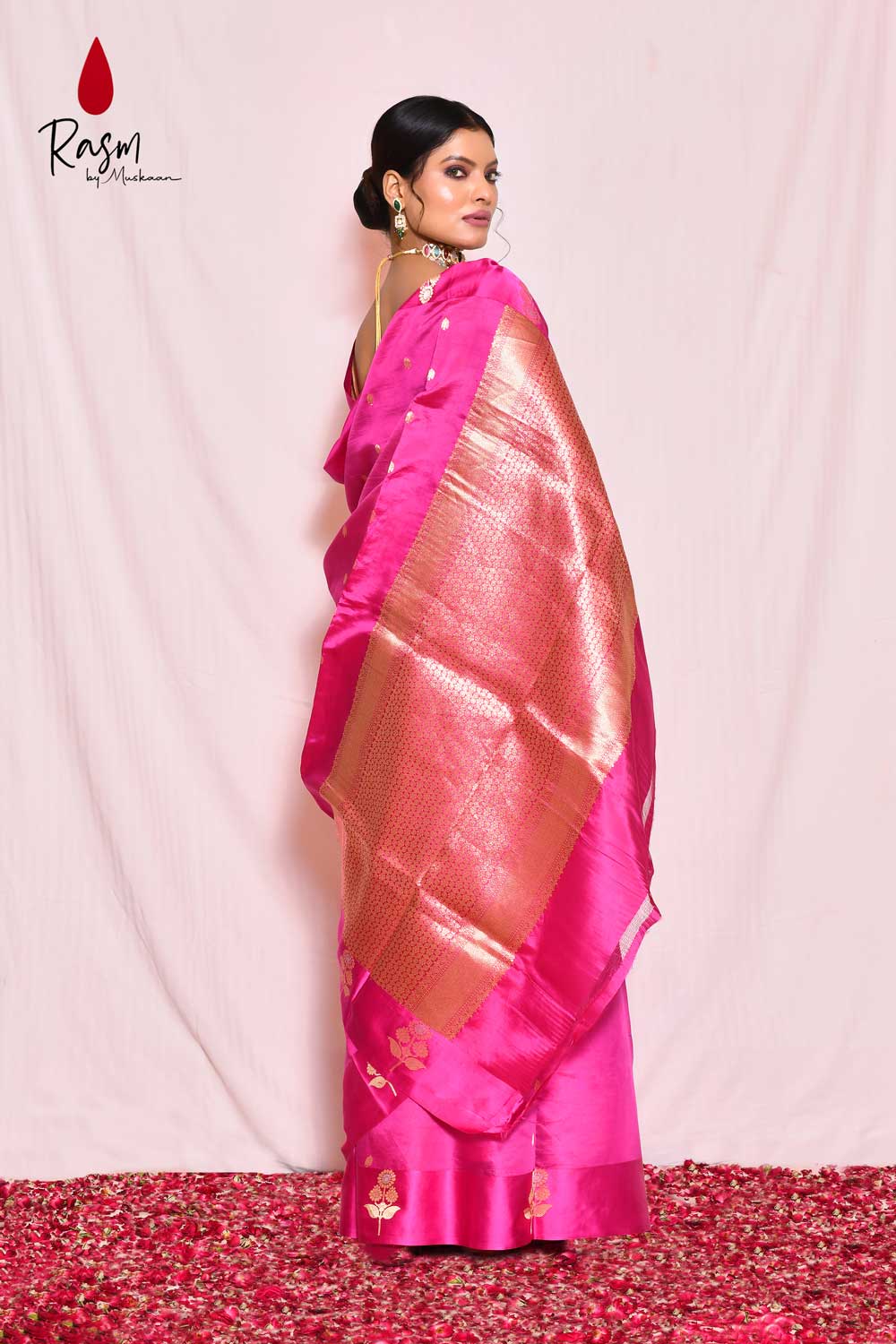 Rani Pink Pure Katan Silk Silk Banarasi Handloom Saree