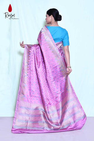 Lilac Pure Katan Silk Handloom Saree