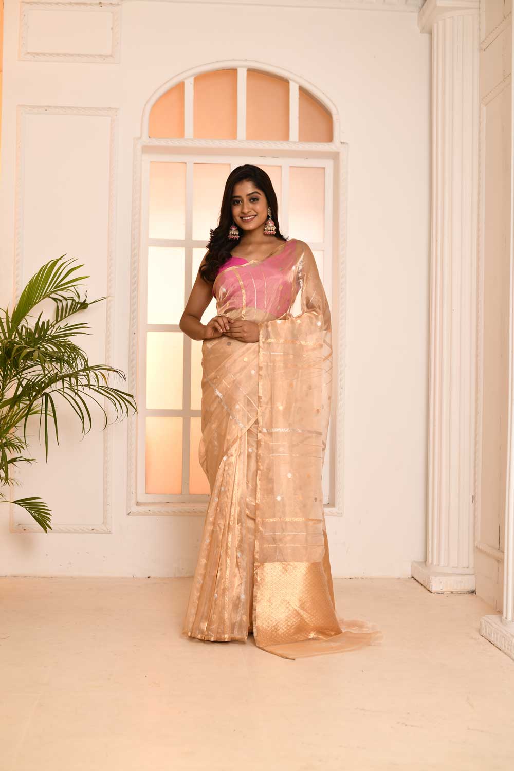 GOLD' Pure Kora Silk Tissue Saree With Blouse