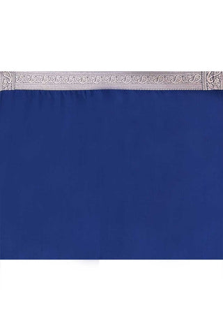 Navy Blue Mushru Satin Banarasi Handloom Saree With Contemporary Pattern Design And Paisley Border
