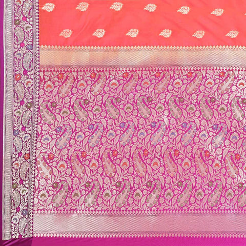 Orange - Peach Pink Banarasi Handloom Saree with Contrast Meenakari Border