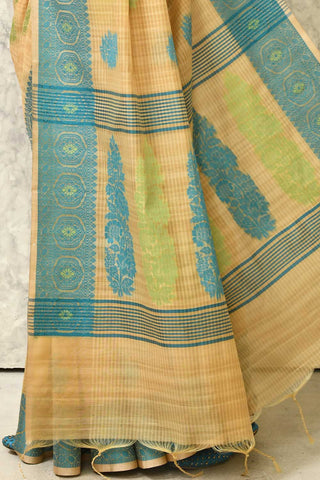 Peanut Pure Cotton Silk Banaras Handloom Saree With Meenakari Resham Boota