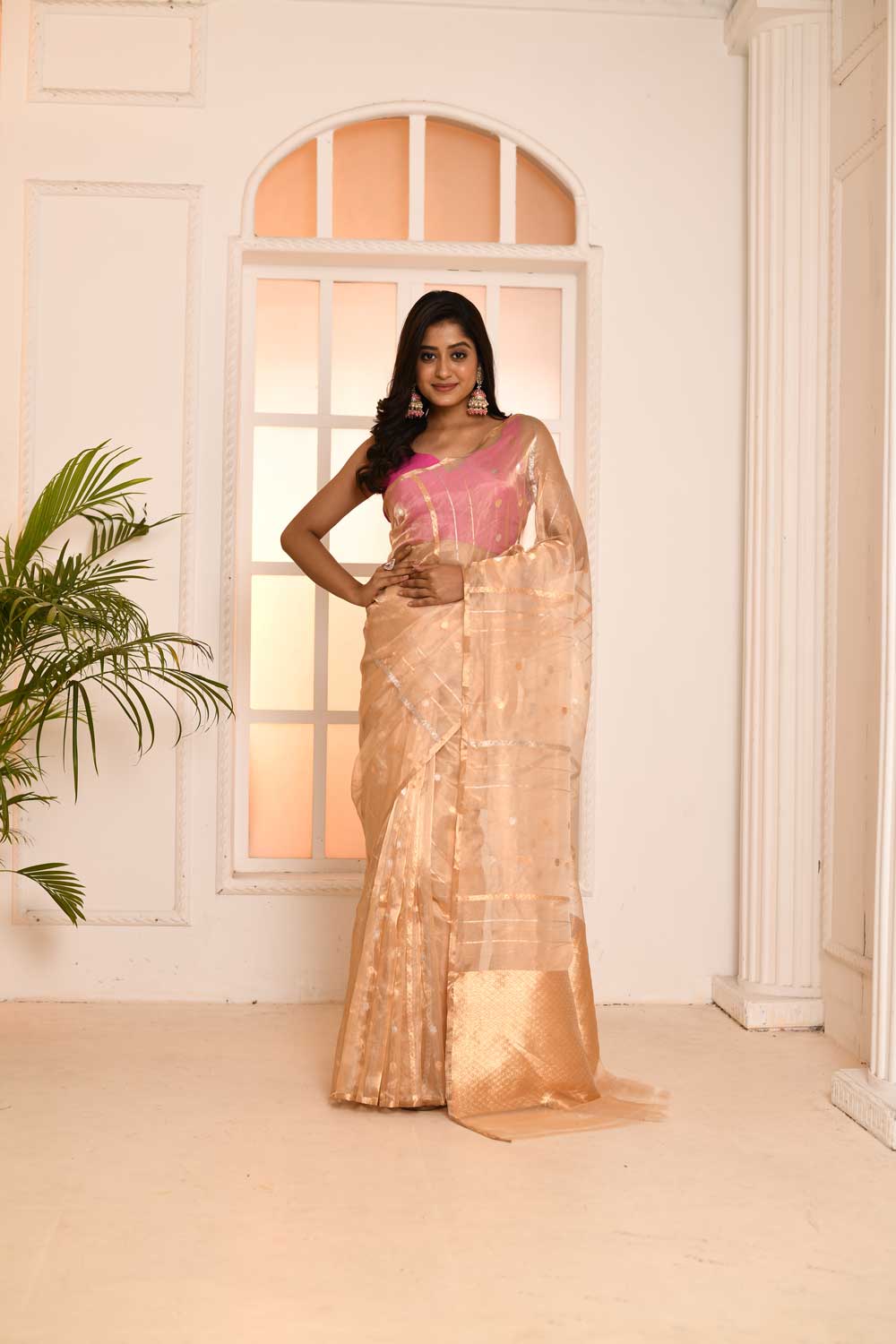 'GOLD' Pure Kora Silk Tissue Banarasi Handloom Saree
