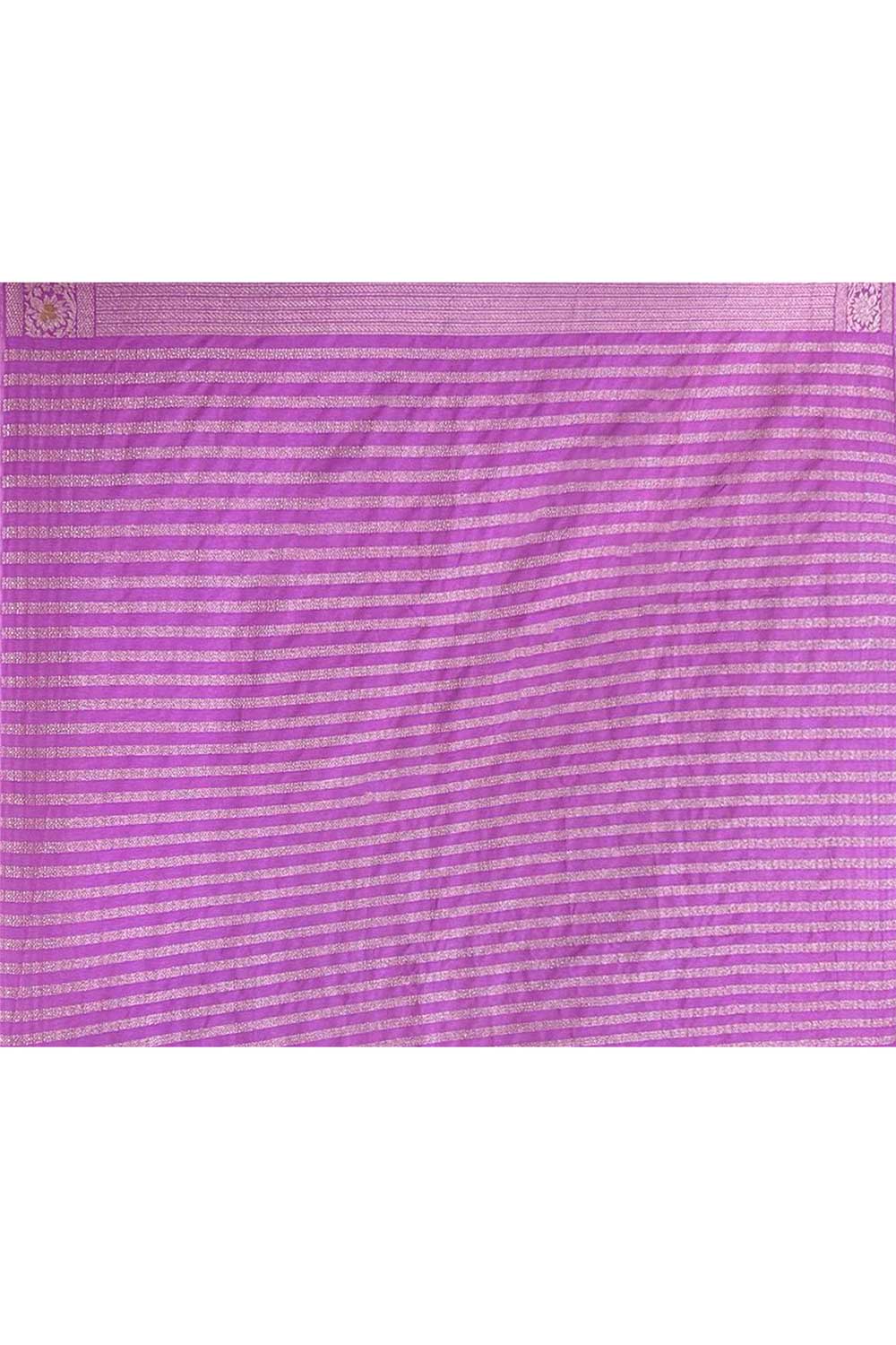 Purple 'shikargah' Mushru Satin Banarasi Handloom Saree With Tanchoi Jaal