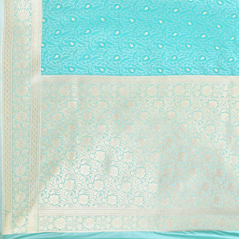Pastel Blue Handloom Reshmi Tanchoi Banarasi Saree With Handwoven  Border