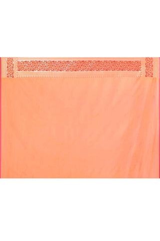 Mustard and Peach Pink Handloom Reshmi Tanchoi Banarasi Saree With Handwoven  Border