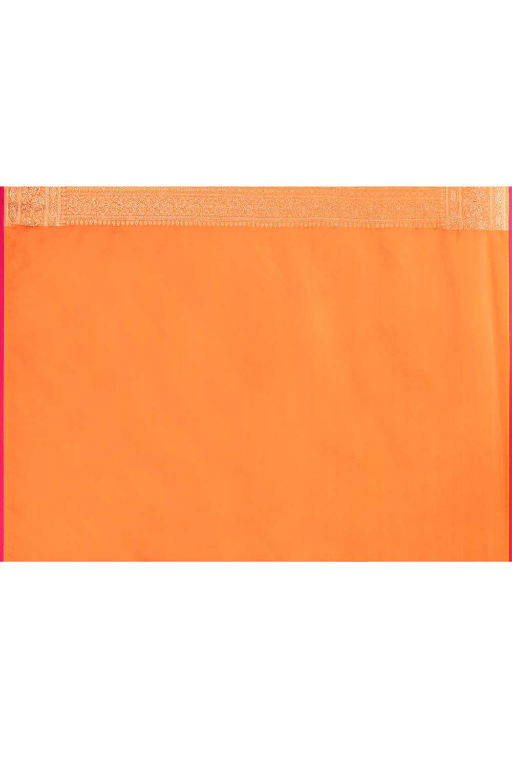 Orange Banarasi Handloom Saree With contemporary adda stripe pattern Design