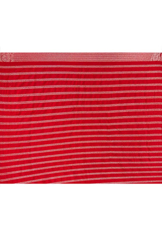 Red 'shikargah' Mushru Satin Banarasi Handloom Saree With Tanchoi Jaal