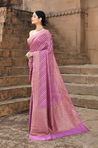 Lilac Pink Pure Crepe Georgette Banarasi Handloom Silk Saree