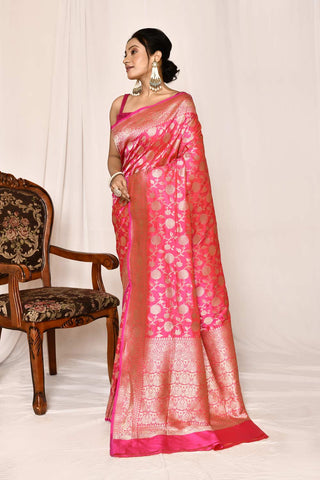 Rani Pink Colour Pure Katan Banarasi Handloom Silk Saree