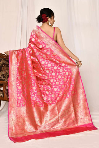 Rani Pink Colour Pure Katan Banarasi Handloom Silk Saree