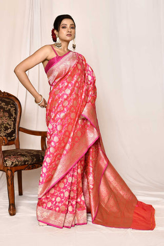 Rani Pink Colour Pure Katan Banarasi Handloom Silk Saree