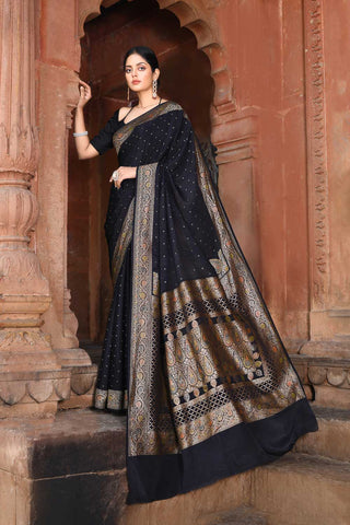 Black Pure Crepe Georgette Banarasi Handloom Silk Saree