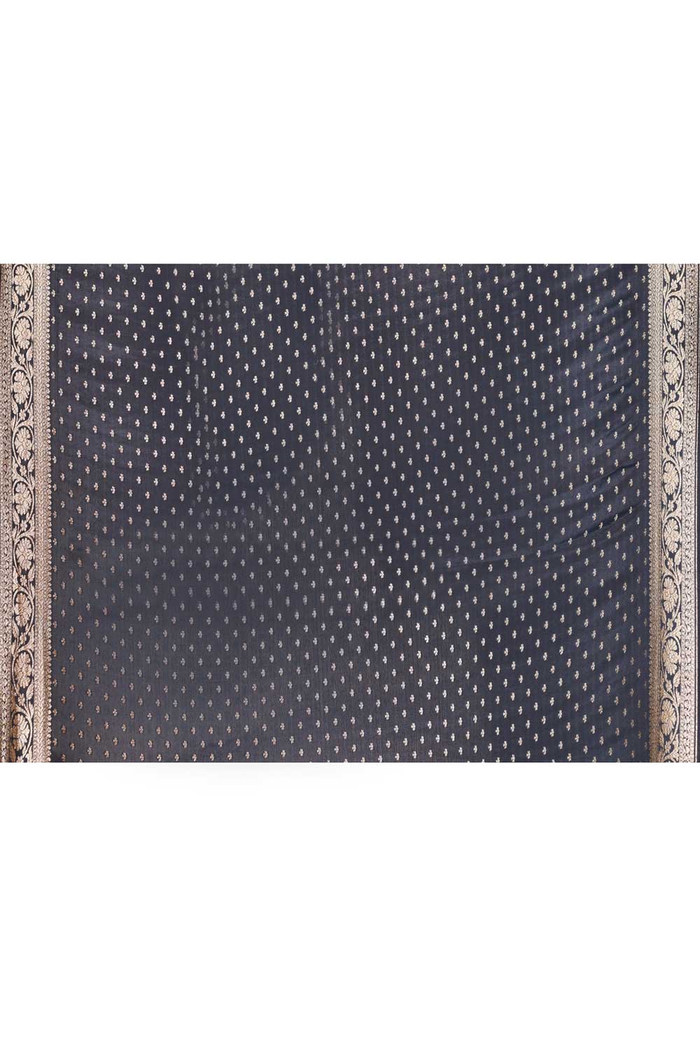 Grey - Black Banarasi Handloom Silk Saree