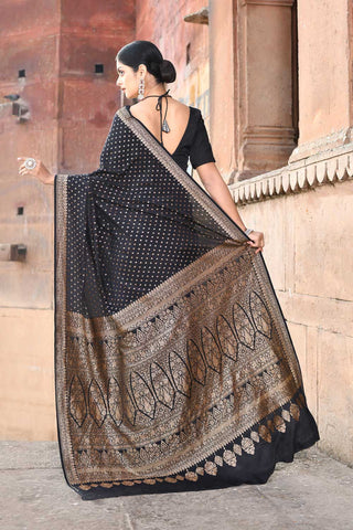 Black Pure Crepe Georgette Banarasi Handloom Silk Saree with blouse