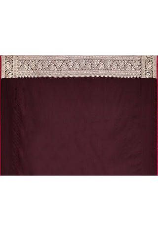 Cranberry Maroon Mushru Satin Semi Katan  Banarasi Handloom Silk Saree