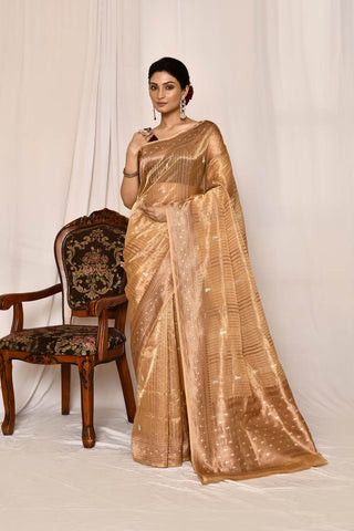 Tussar Gold -Pure Tissue Silk Banarasi Handloom Silk Saree